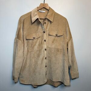 STRADIVARIUS Oversized Corduroy Button Shacket Tan Women's Size Medium